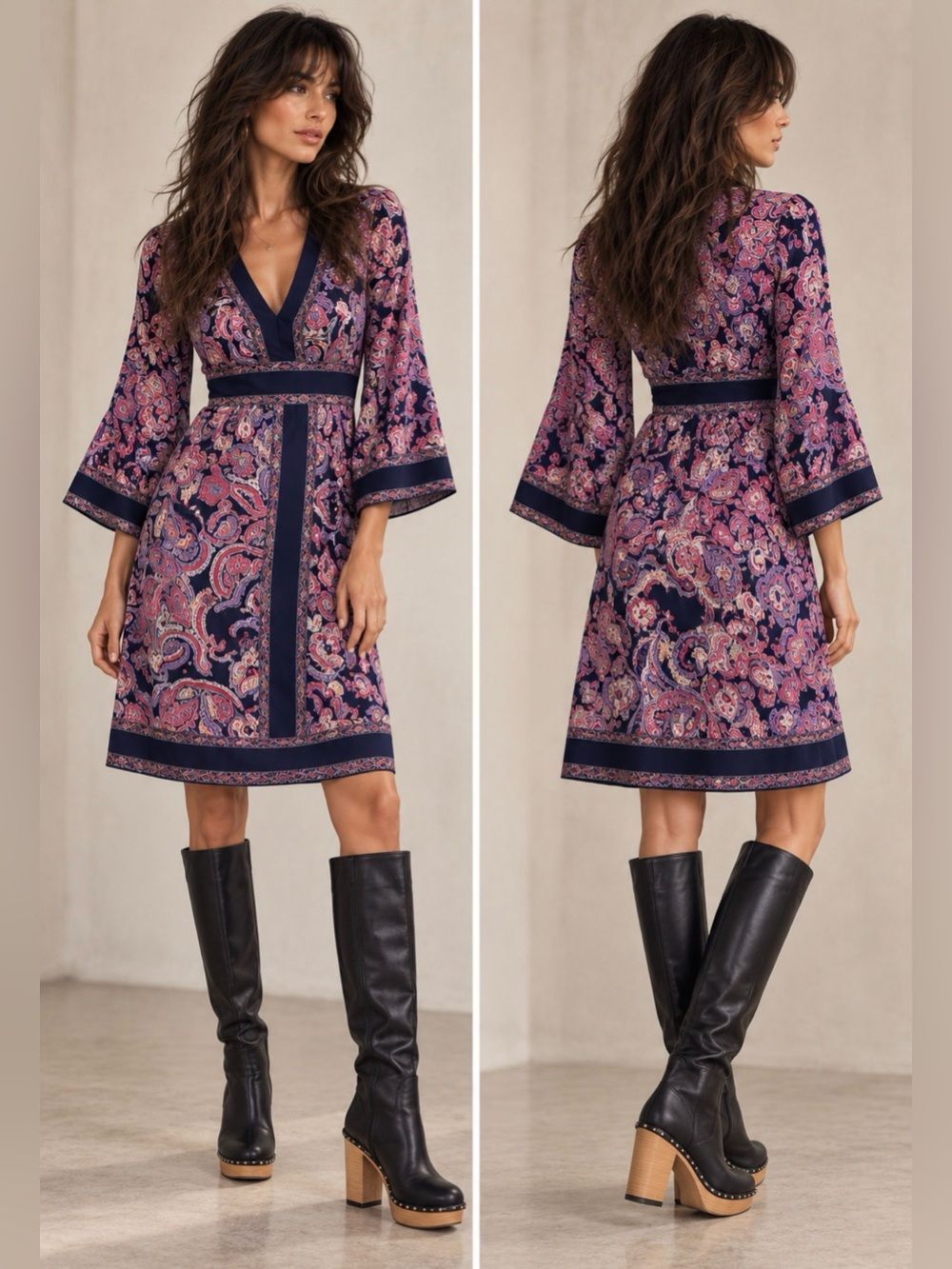 INC International Concepts Bell Sleeve Paisley Dress